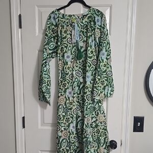 Raj Green and White Bishop Sleeve Sundress